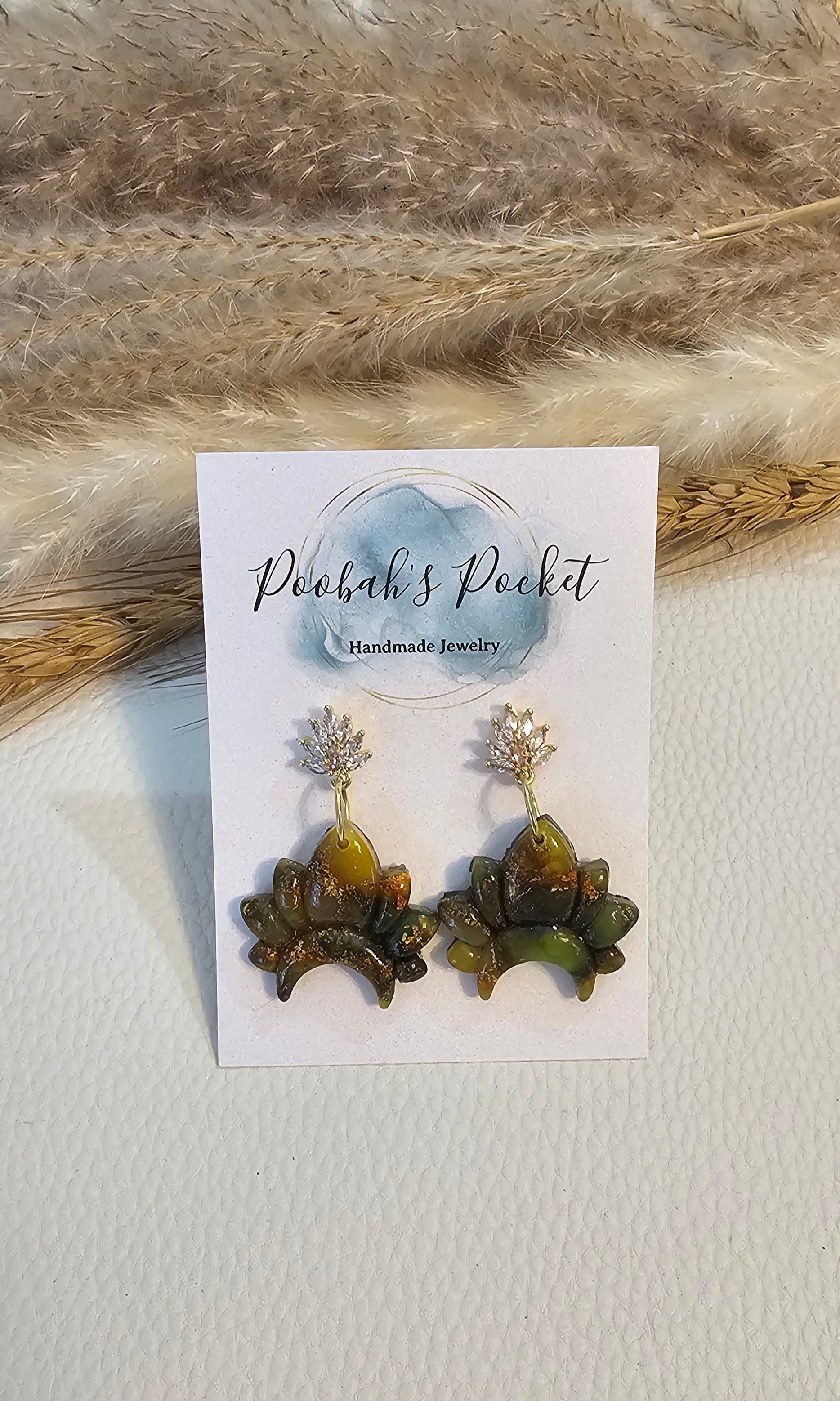 green crown shape polymer clay earrings