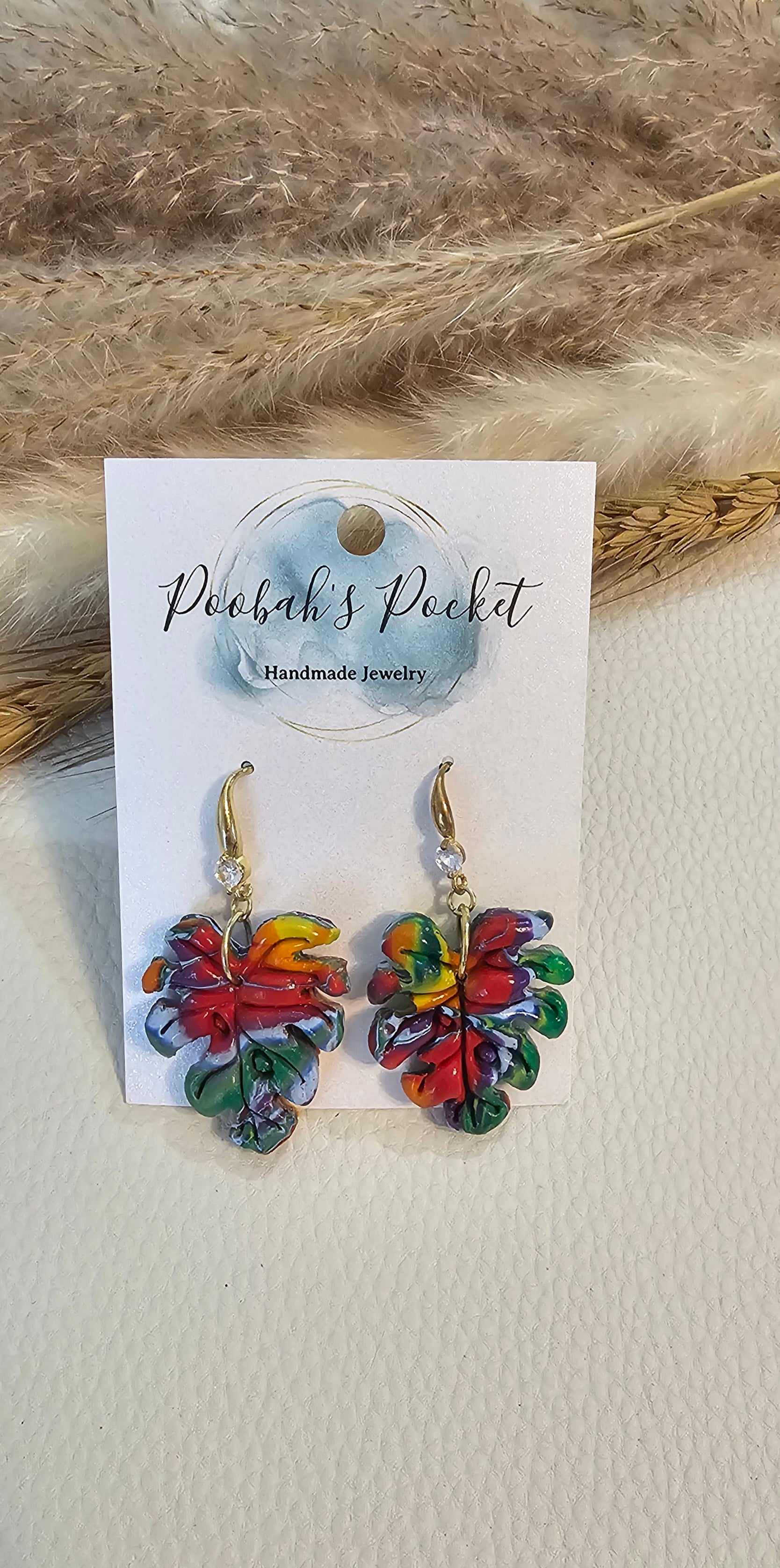 colorful leaf shape earrings